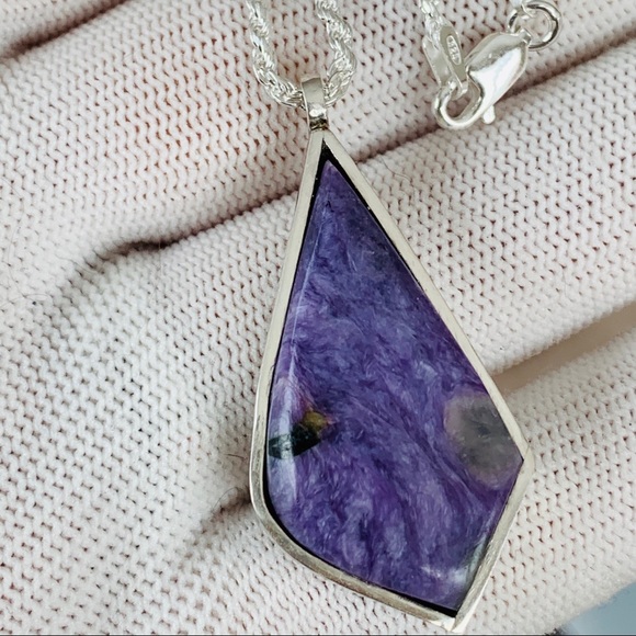 Silver Set Russian Charoite Pendant and Chain - Picture 6 of 10